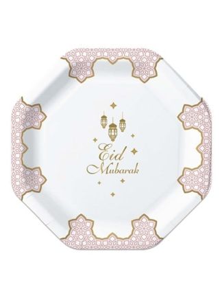 Borden Eid Mubarak roze 18cm. 8stuks