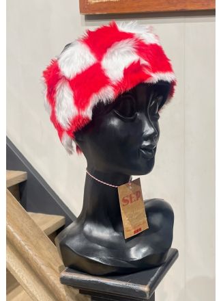 Brabantse Hoofdband pluche rood-wit geblokt