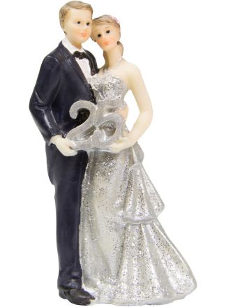 Trouwfiguurtje Zilver 25 Jaar 11cm.