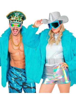 Unisex bontjas turquoise - halflang model