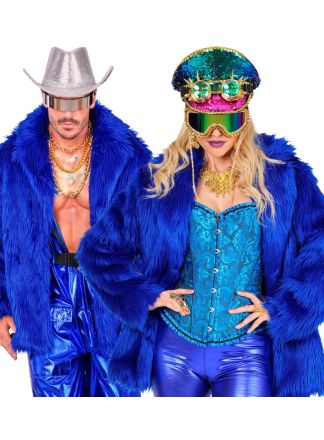 Unisex bontjas blauw - halflang model