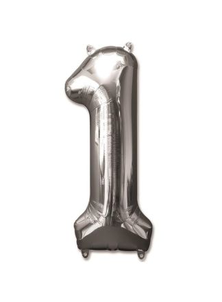 Folieballon zilver 92cm. cijfer 1 (excl.helium)