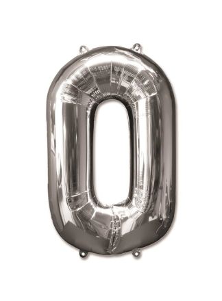 Folieballon zilver 92cm. cijfer 0 (excl.helium)
