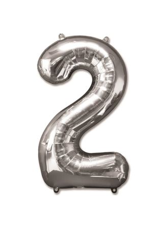 Folieballon zilver 92cm. cijfer 2 (excl.helium)