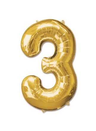 Folieballon goud 92cm. cijfer 3 (excl.helium)
