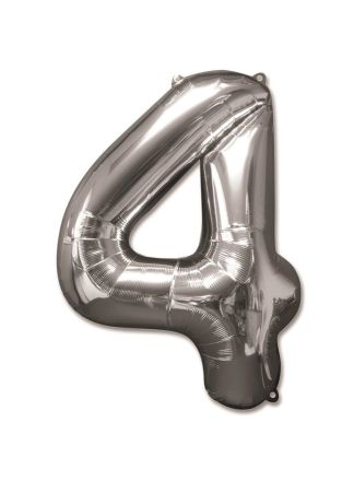 Folieballon zilver 92cm. cijfer 4 (excl.helium)