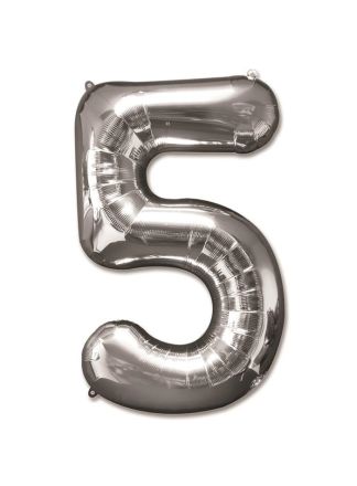 Folieballon zilver 92cm. cijfer 5 (excl.helium)