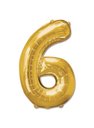 Folie ballon goud 92cm. cijfer 6 (excl. helium).