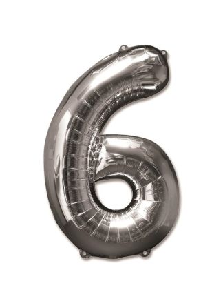 Folieballon zilver 92cm. cijfer 6 (excl.helium)