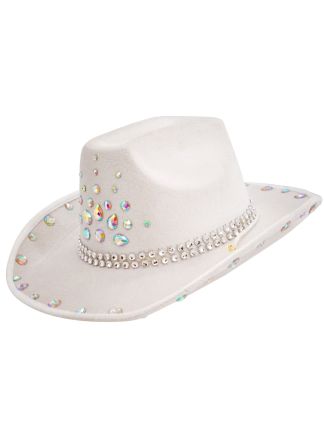 Cowboyhoed wit met diamanten (one size)