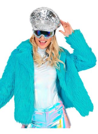 Dames bontjas turquoise - kort model