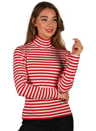Rood-wit Gestreepte damesshirt met kol