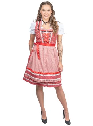 Dirndl rood-wit bloemen 3dlg.