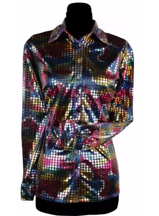 Dames disco blouse pailletten multi