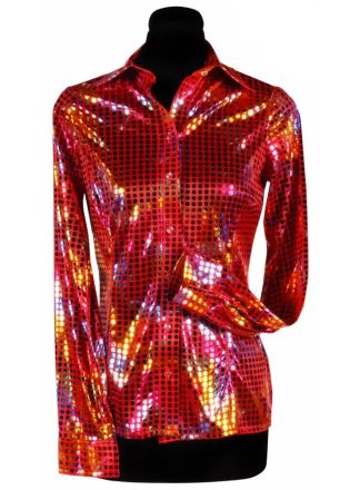 Dames disco blouse pailletten rood