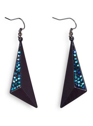 Zwarte disco oorbellen met steentje