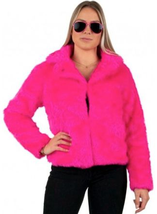 Nep bontjas Fluor pink maat