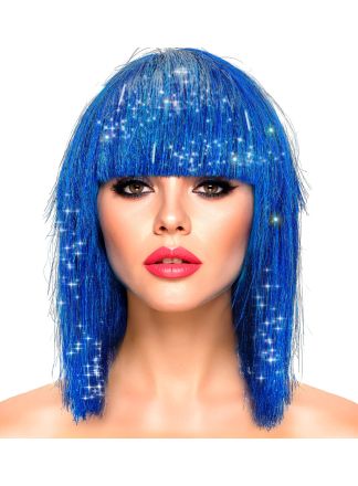 Glitter Bobline pruik blauw