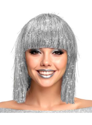 Glitter Bobline pruik zilver