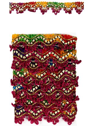 Galon geweven roze + gouddraad