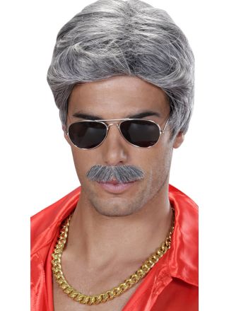 Luxe heren pruik grijs met snor