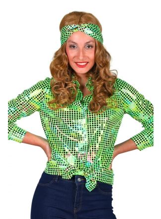Dames disco blouse paillet groen