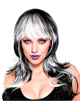 Halloween dames pruik zwart-wit