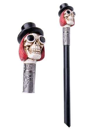 Wandelstok skelet met hoed 92cm.