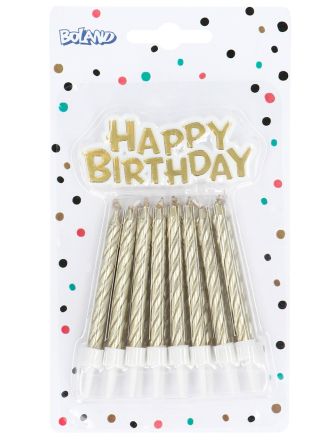 Set 16 kaarsjes Happy Birthday goud