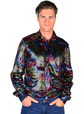 Heren blouse pailetten multi kleuren
