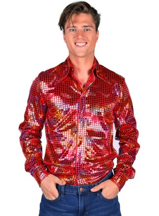 Heren blouse pailetten rood