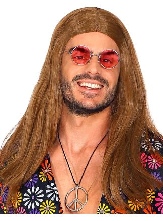 Bruine lange hippie pruik