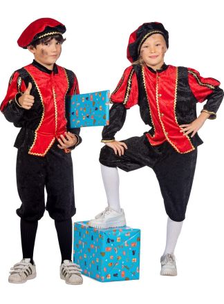 Kinder Pietenpak pannesamt 3dlg. rood-zwart