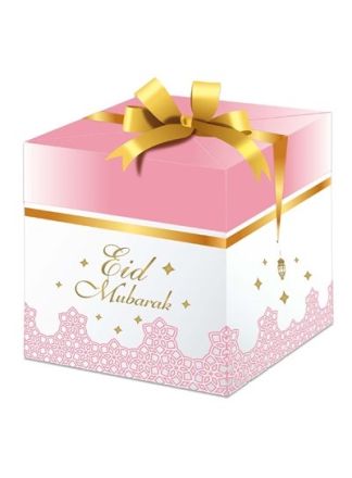 Luxe cadeaubox Eid Mubarak roze 20x20x20cm.