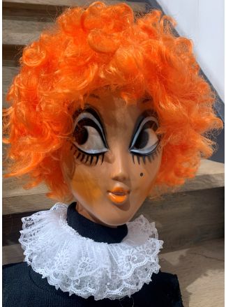 Krullen pruik oranje