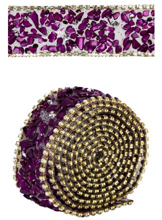 Rhinestone patches band Paars 3cm./90cm.