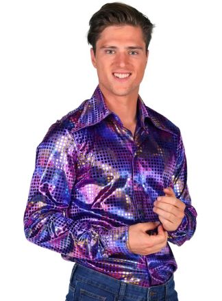 Heren blouse pailletten paars