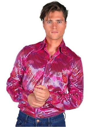 Heren blouse pailetten pink