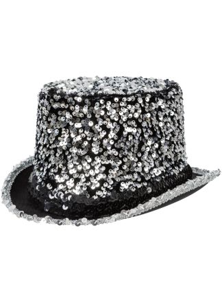 Zilveren vilten hoge hoed pailletten