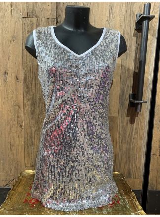 Pailletten jurkje zilver 1dlg. maat XS (34/36)