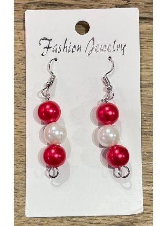 Rood-witte parel oorbellen