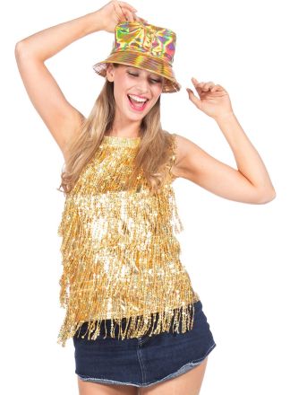 Gouden Party top metallic met franjes