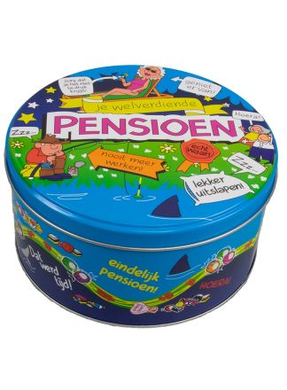 Pensioen Cartoon snoeppot 14x14x7cm.