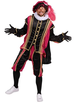 Pietenpak velour met cape pink-zwart