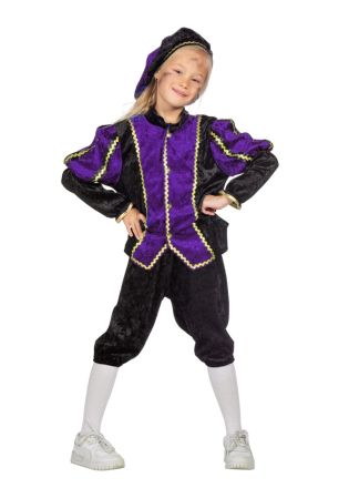 Kinder Pietenpak pannesamt 3dlg. paars-zwart