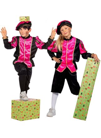 Kinder Pietenpak pannesamt 3dlg. pink-zwart