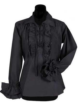 Dames Piraten blouse met ruches zwart