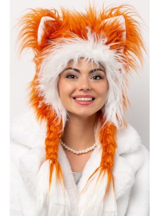 Pluche muts kat oranje-wit