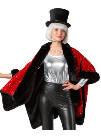 Pailletten poncho rood-zwart (one size)