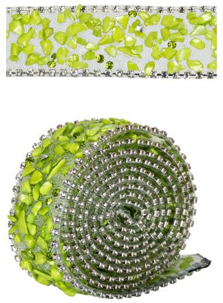 Rhinestone patches band Licht-Groen 3cm./90cm.